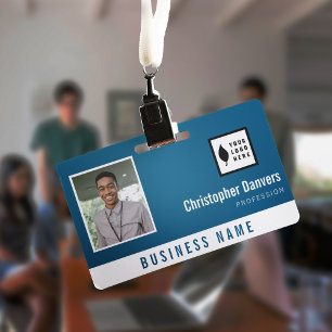 Badge Propre Bleu Blanc Ajoutez Votre Logo Bureau Employ