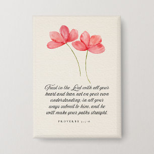 Badge Proverbes 3:5–6 Fleur rose Confiance au Seigneur