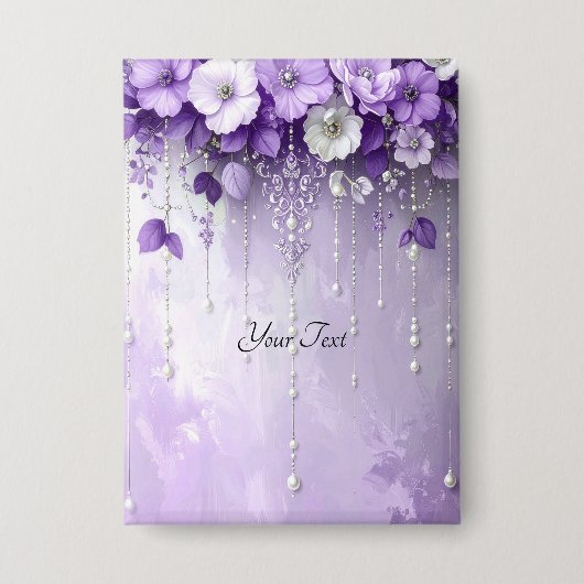 Badge Purple Flowers with Dangling Pearls Button (Recto)