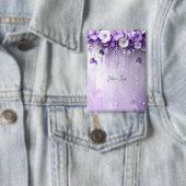 Badge Purple Flowers with Dangling Pearls Button (Insitu)