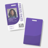 Badge Purple Modern & Minimal Press Pass ID photo (Recto et verso)