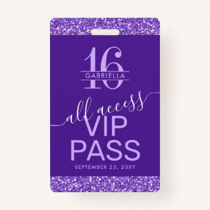 Badge Purple Sweet 16 Invitation VIP Pass