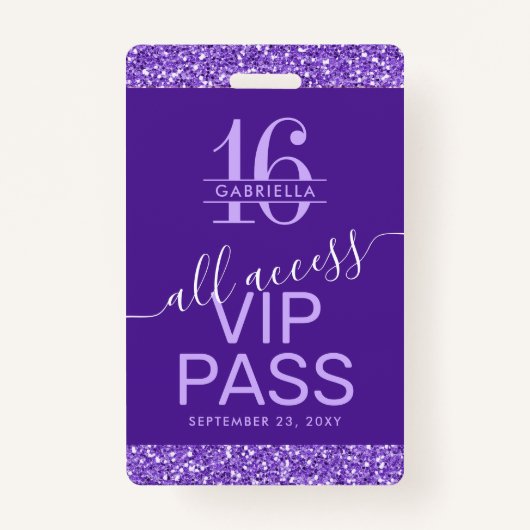Badge Purple Sweet 16 Invitation VIP Pass (Devant)