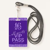 Badge Purple Sweet 16 Invitation VIP Pass (Devant avec lanière)