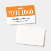 Badge PVC orange avec logo horizontal pour identif (Avant & arrière)