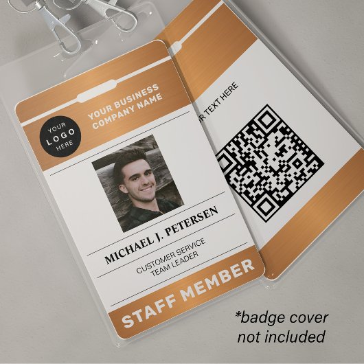 Badge QR code business logo employee photo copper ID
