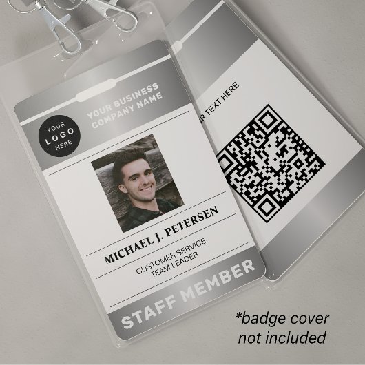 Badge QR code business logo employee photo silver ID