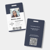 Badge QR Code de Photo d'Employé Bleu Foncé (Avant & arrière)
