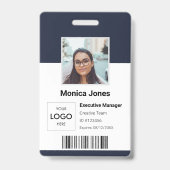 Badge QR Code de Photo d'Employé Bleu Foncé (Avant)