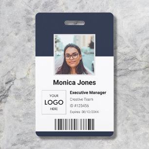 Badge QR Code de Photo d'Employé Bleu Foncé