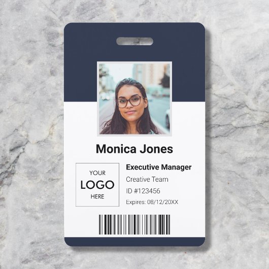 Badge QR Code de Photo d'Employé Bleu Foncé