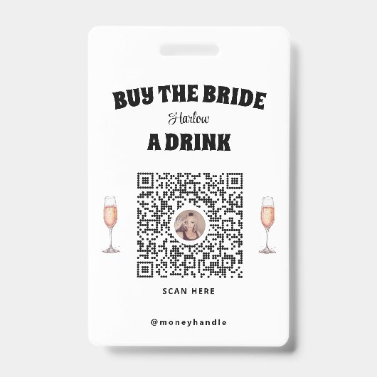 Badge QR-Code "La future mariée offre un verre" (Avant)