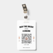 Badge QR-Code "La future mariée offre un verre" (Arrière avec clip)