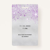 Badge Quinceanera argent violet parties scintillant invi (Dos)