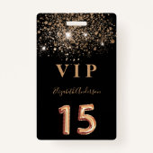 Badge Quinceanera en or noir parties scintillant invitat (Devant)