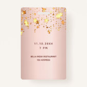 Badge Quinceanera rose or rose brillant étoiles doré (Dos)