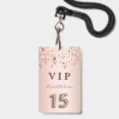 Badge Quinceanera rose or rose étoiles (Front with Lanyard)