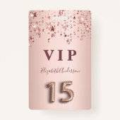 Badge Quinceanera rose or rose étoiles (Devant)