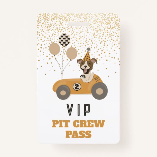 Badge Race Car Chiens Garçons Anniversaire Fête VIP Pass (Devant)