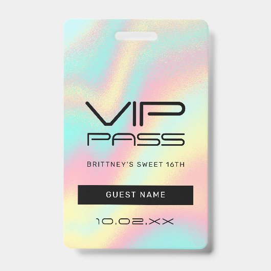 Badge Rainbow Pastel Sweet 16th VIP Pass Lanyard (Face)