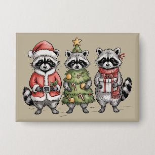 Badge Raton laveur de Noël Trio de la forêt Santa Arbre