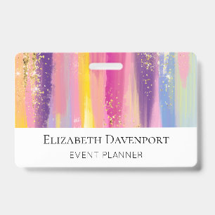 Badge Rayures arc-en-ciel colorées avec faux pailletton