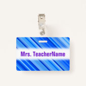 Badge Rayures de motif bleu + Nom fait sur commande de (Dos avec clip)