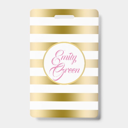 Badge Rayures horizontales or et blanc (Avant)