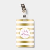 Badge Rayures horizontales or et blanc (Arrière avec clip)
