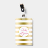 Badge Rayures horizontales or et blanc (Avant avec clip)
