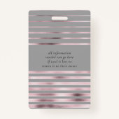 Badge rayures métalliques feuille d'or rose nom du salon (Dos)