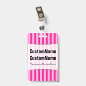 Badge Rayures rose-clair et rose-foncé ; Nom (Back with Clip)