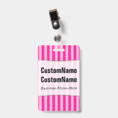 Badge Rayures rose-clair et rose-foncé ; Nom (Front with Clip)