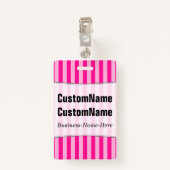 Badge Rayures rose-clair et rose-foncé ; Nom (Dos avec clip)