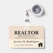 Badge Réalisateur esthétique moderne Nom immobilier (Face avec clip rétractable)