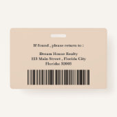 Badge Réalisateur esthétique moderne Nom immobilier (Dos)