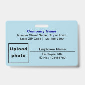 Badge Rectangle avec photo de l'employé sur fond bleu cl (Avant)