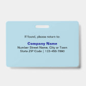 Badge Rectangle avec photo de l'employé sur fond bleu cl (Arrière)