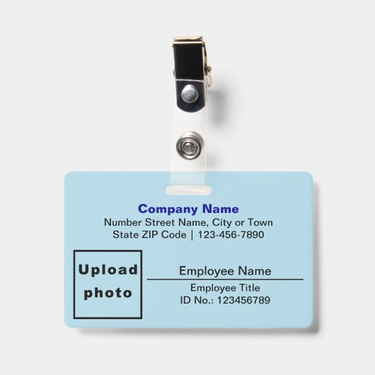 Badge Rectangle avec photo de l'employé sur fond bleu cl (Avant avec clip)