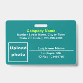 Badge Rectangle vert sarcelle avec photo d'employé en te (Avant)