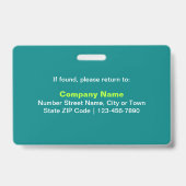 Badge Rectangle vert sarcelle avec photo d'employé en te (Arrière)