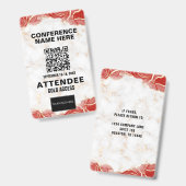 Badge Red Agate Gold Marble QR Code Conference Événement (Avant & arrière)