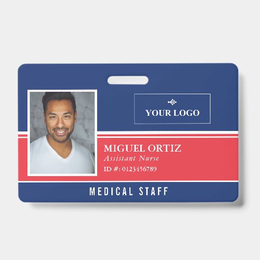 Badge Red Blue Ajouter votre logo ID employé (Front)