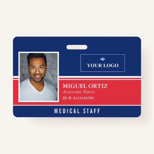 Badge Red Blue Ajouter votre logo ID employé (Devant)