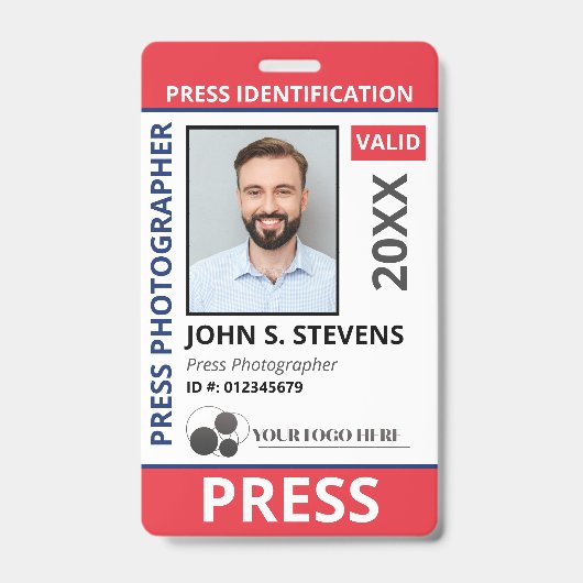 Badge Red Blue Photo & Logo Press ID QR Code (Avant)