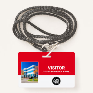 Badge Red Business Visitor Photo Bar Code, Logo Lanyard