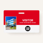 Badge Red Business Visitor Photo Bar Code, Logo Lanyard (Devant)