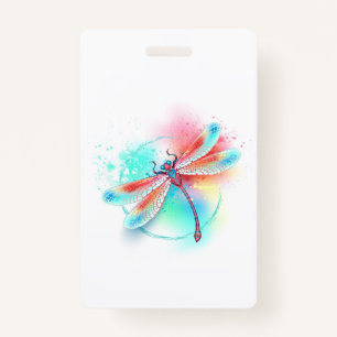 Badge Red dragonfly on watercolor background