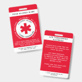 Badge Red Food Allergie Alerte ID enfant (Front & Back)