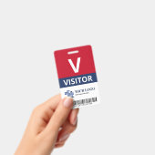 Badge Red Navy Ajouter votre logo et code barre Visiteur (Manuel / portable)